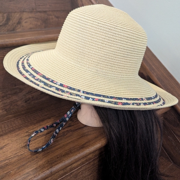 Sloggers Braided Sun Hat With Floral Trim & Lanyard Sz M 22 1/2" - Picture 3 of 12